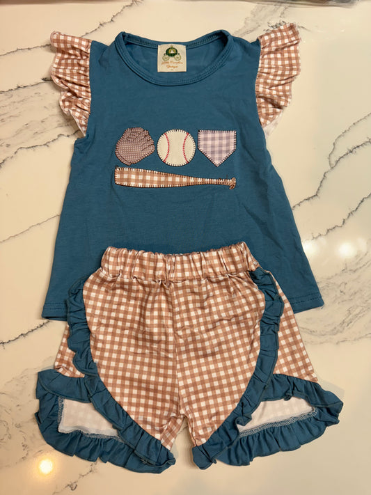 Blue Baseball Ruffle Set